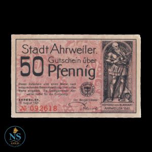 Ahrweiler (Prov. Prusiana del Rain) Rep. de Weimar 50 pfenning 1921 unc