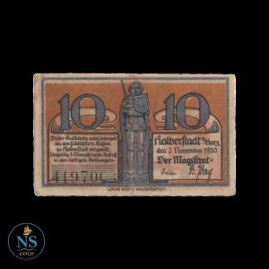 Halberstadt (Prov. Prusiana de Sajonia) Rep. de Weimar 10 pfennin 1920
