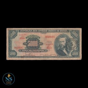 Brasil 5000 cruzeiros resellado a 5 cruzeiros 1967 P#188b vf--