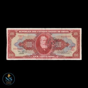 Brasil 10 centavos resellados s/ 100 cruzeiros P#185a xf++ error minstro