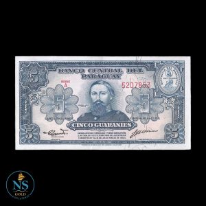 Paraguay 5 pesos P#186B 1952 SERIAL ROJO XF++