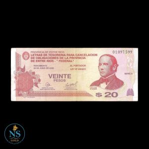 Entre Rios 20 pesos serie A 2001 EC#336 VF-